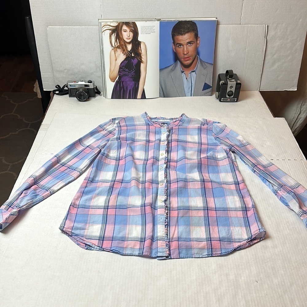 Talbots Button Down Plaid Blouse - image 4